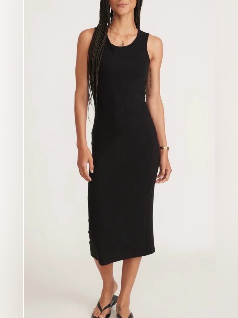 Marine Layer Lexi Ribbed Daytime Midi Dress LG Black Quiet Luxury Minimalist EUC